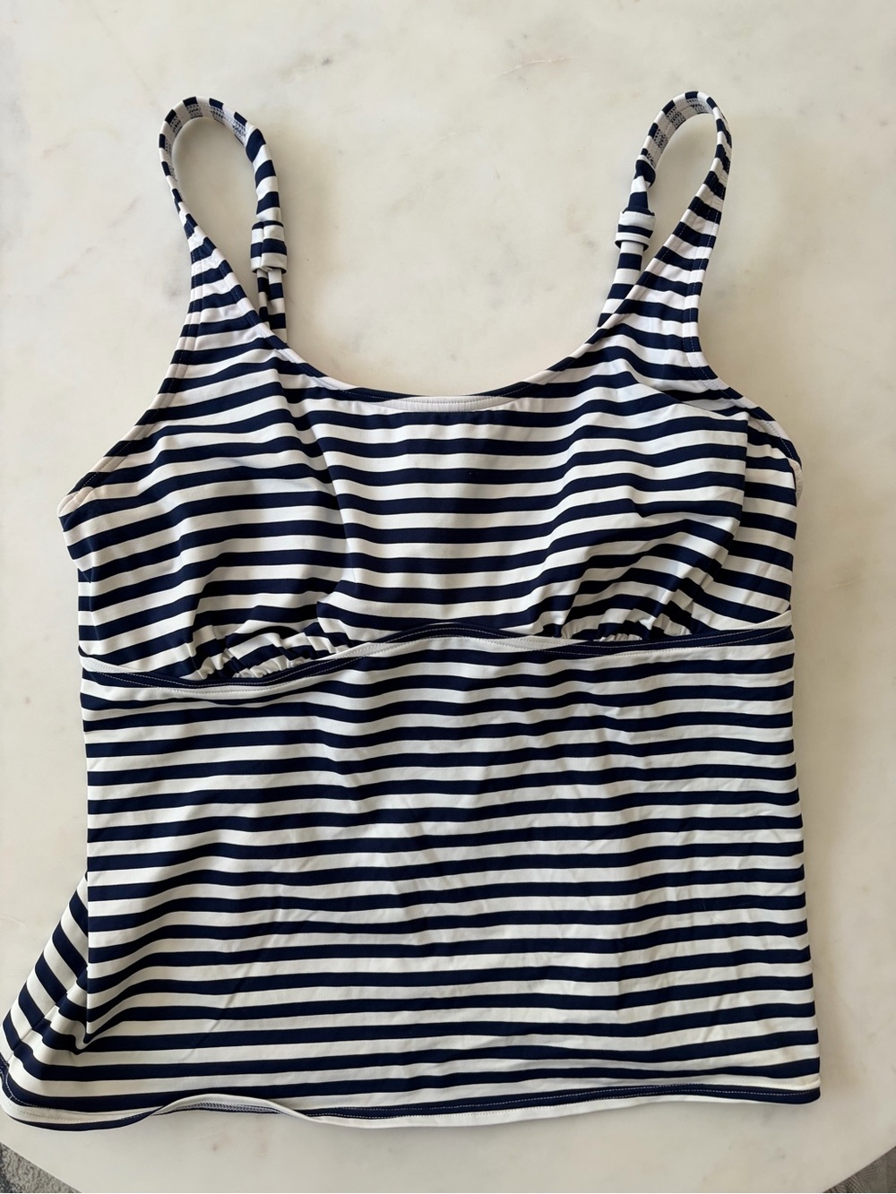 Lands' End Navy and White Striped Swim Top